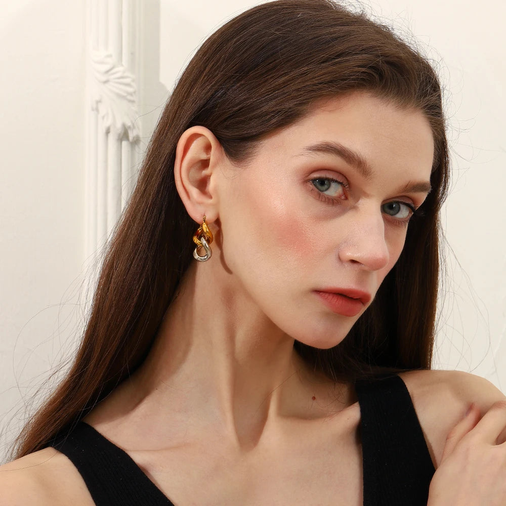 Double Layer Stainless Steel Earrings with Mixed Colors