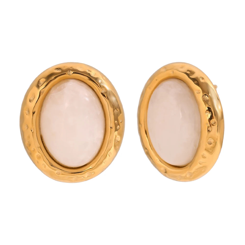 Vintage Oval Stone Hammered Earrings