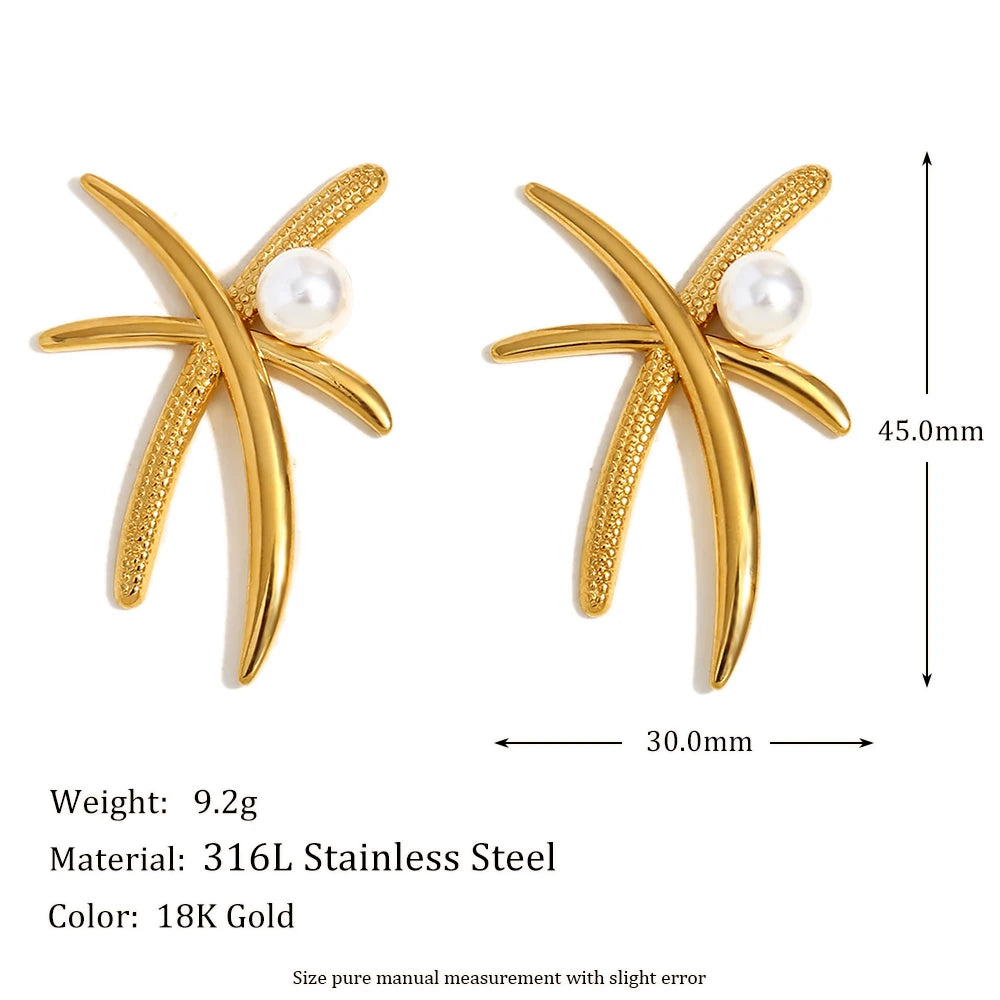 Pearl Coconut Leaf Earrings