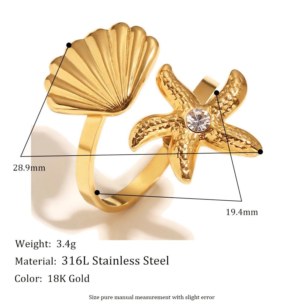 Shell & Starfish Open Ring