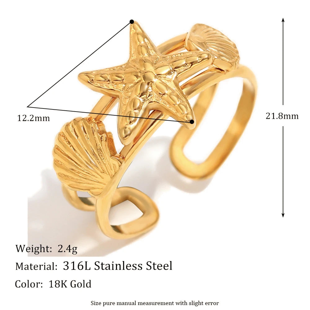 Shell & Starfish Open Ring