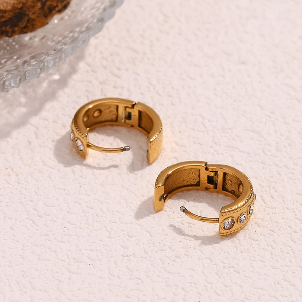 Twist Lace Rhinestone Hoop Earrings