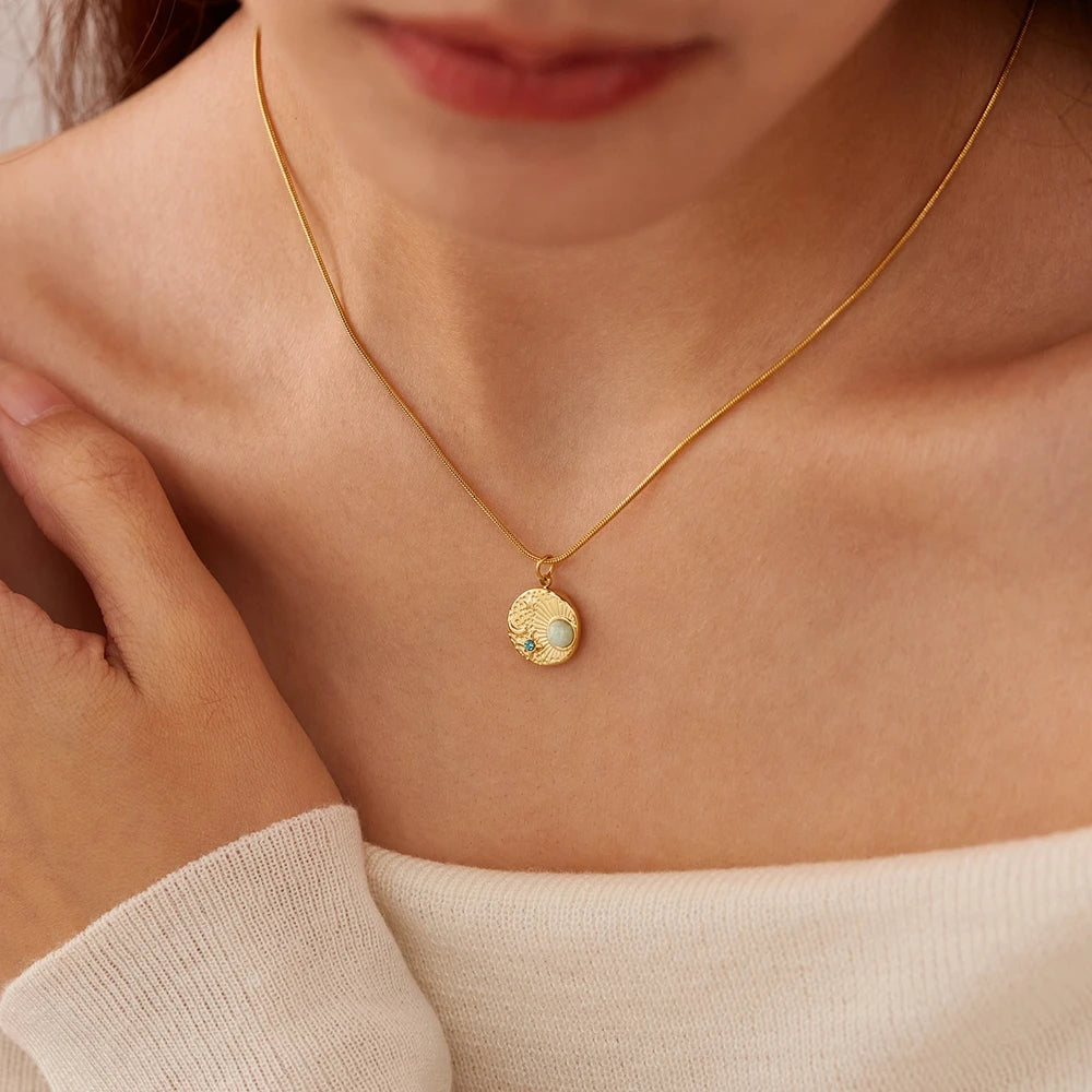 Natural Stone Sun Moon Star Necklace