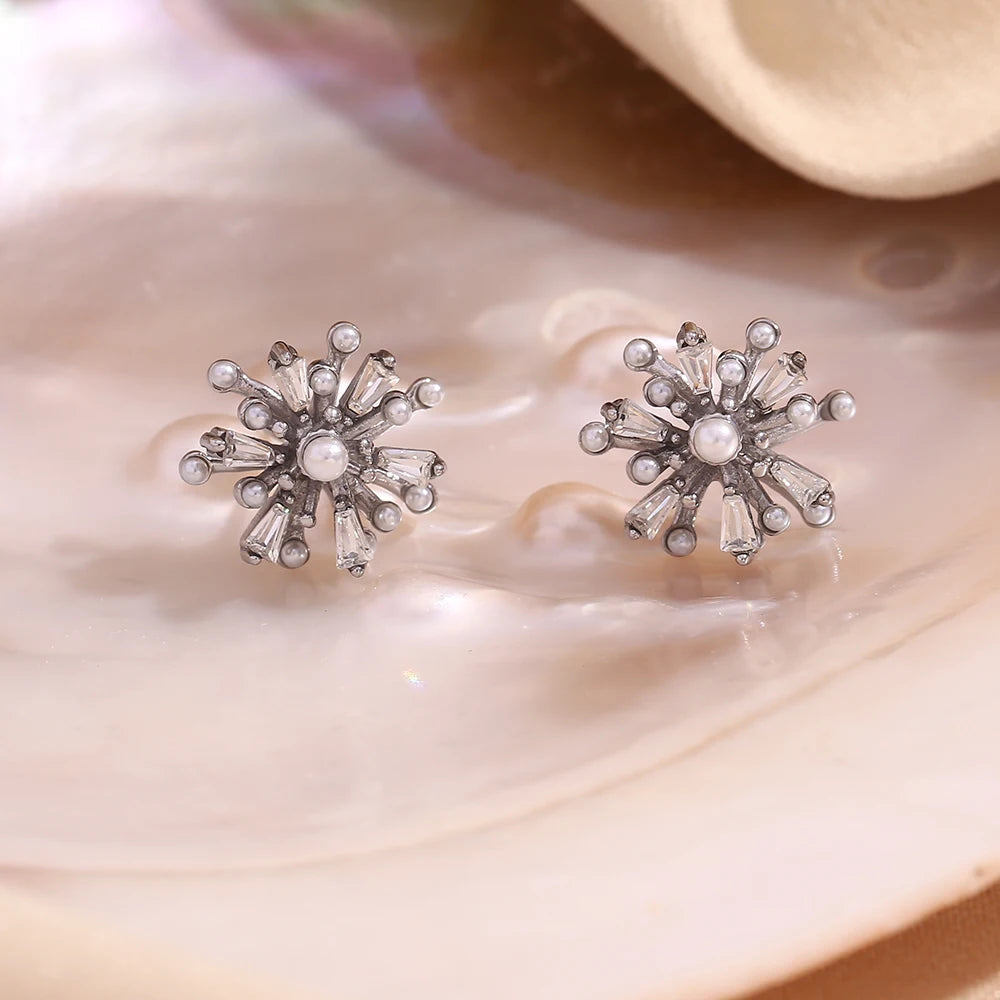 Sunflower Pearl & Zircon Stud Earrings