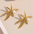 Pearl Coconut Leaf Earrings