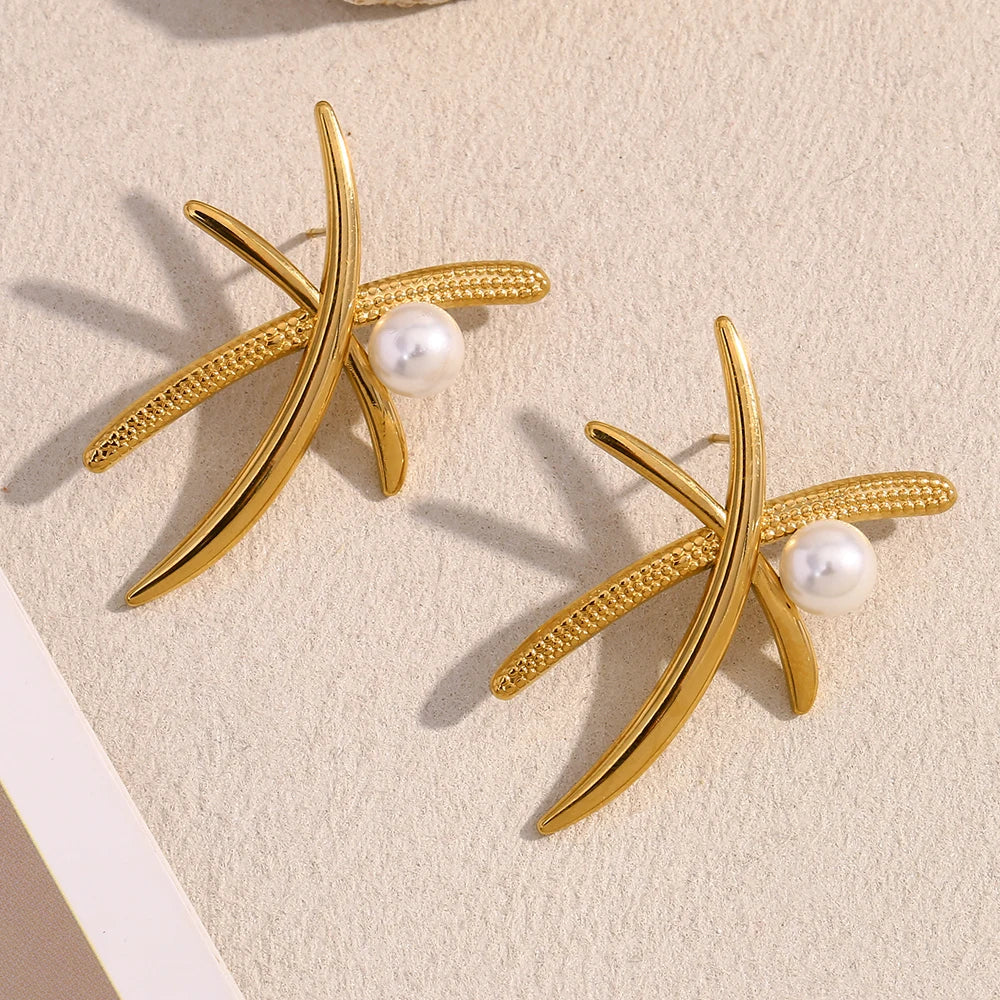 Pearl Coconut Leaf Earrings