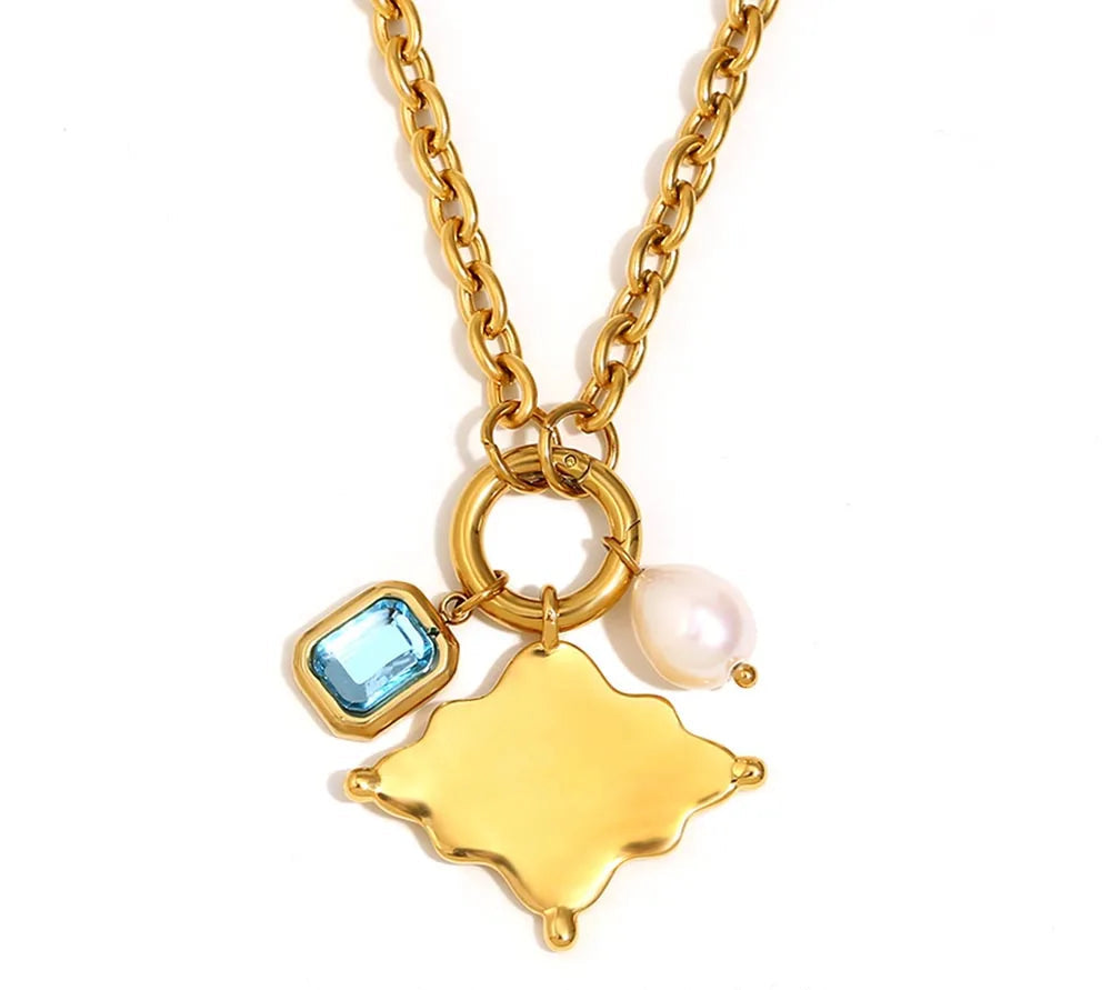 Zircon Pearl Star Pendant Necklace