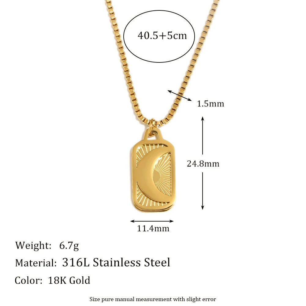 Sun Moon Rectangular Pearl Chain Necklace