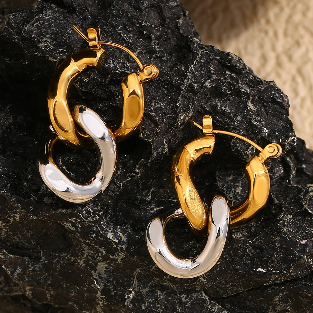 Double Layer Stainless Steel Earrings with Mixed Colors