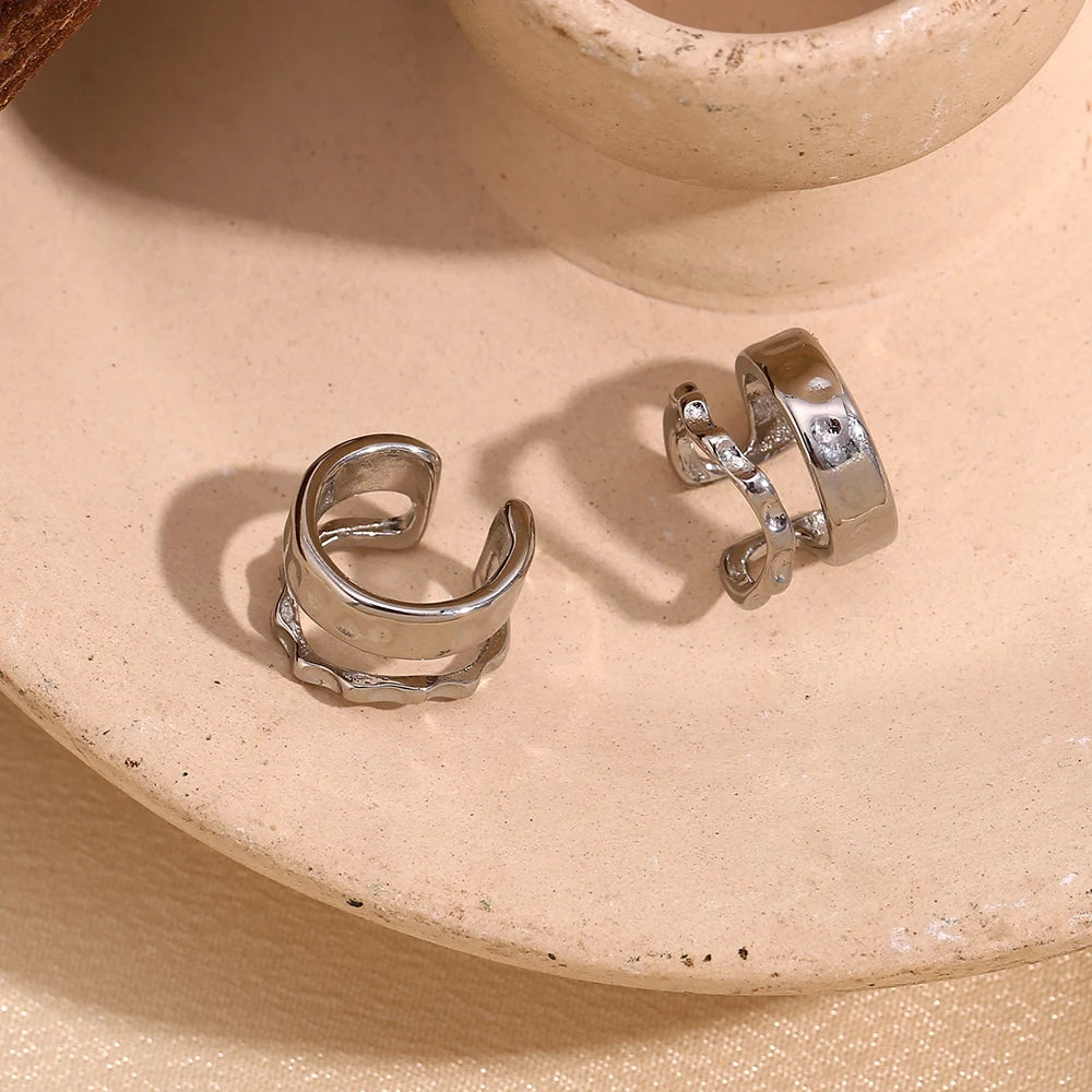 Asymmetrical Hollow Clip Earring in 316L Stainless Steel