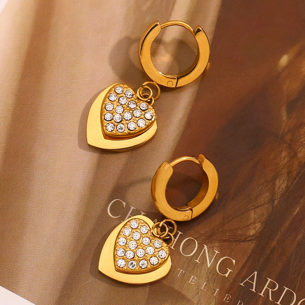 Twin Hearts Zircon Earrings