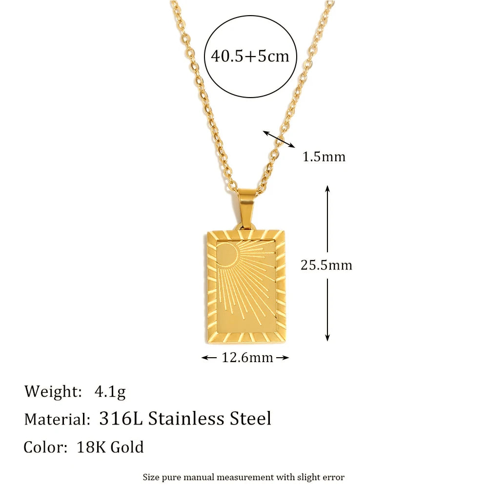 Sun Moon Rectangular Pearl Chain Necklace
