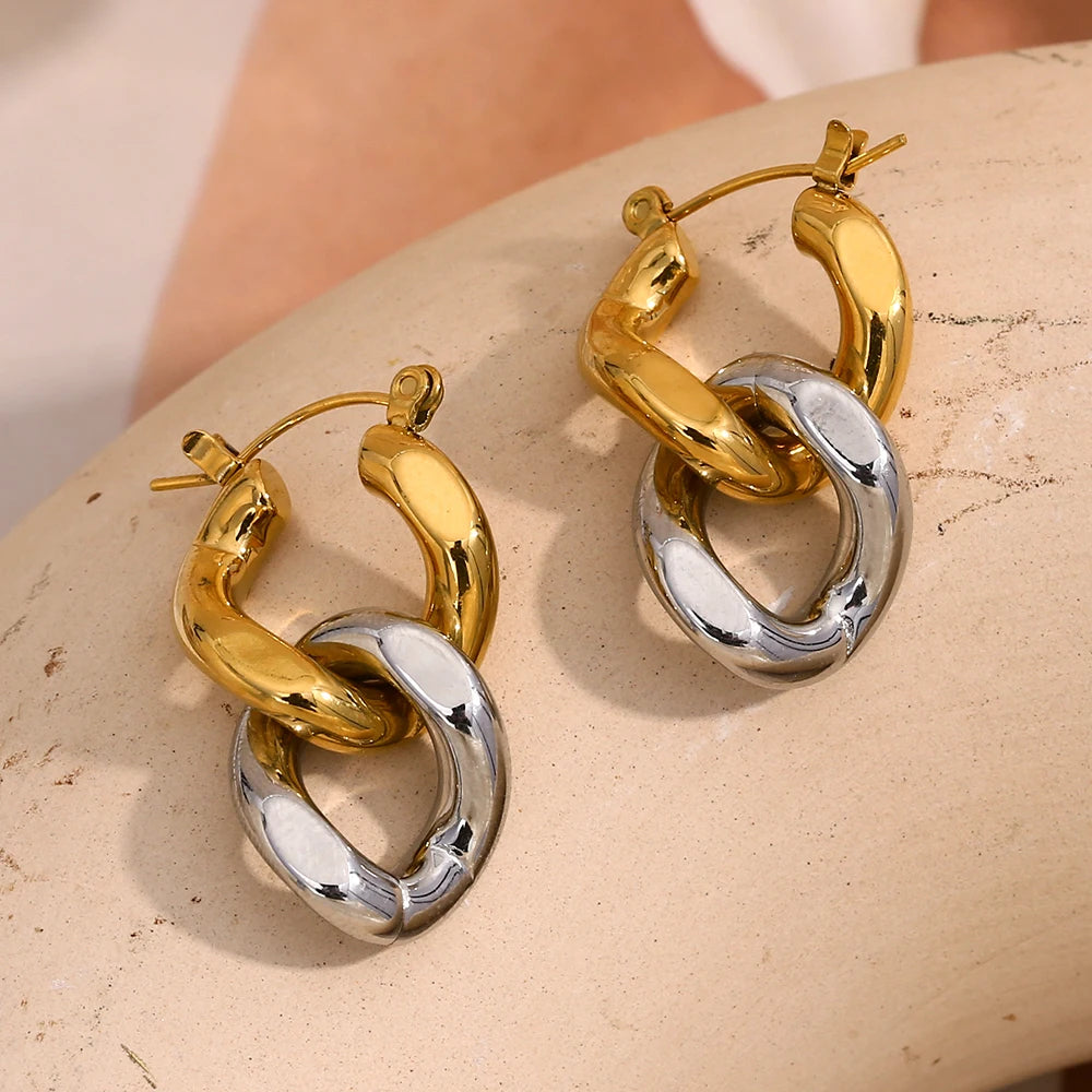 Double Layer Stainless Steel Earrings with Mixed Colors
