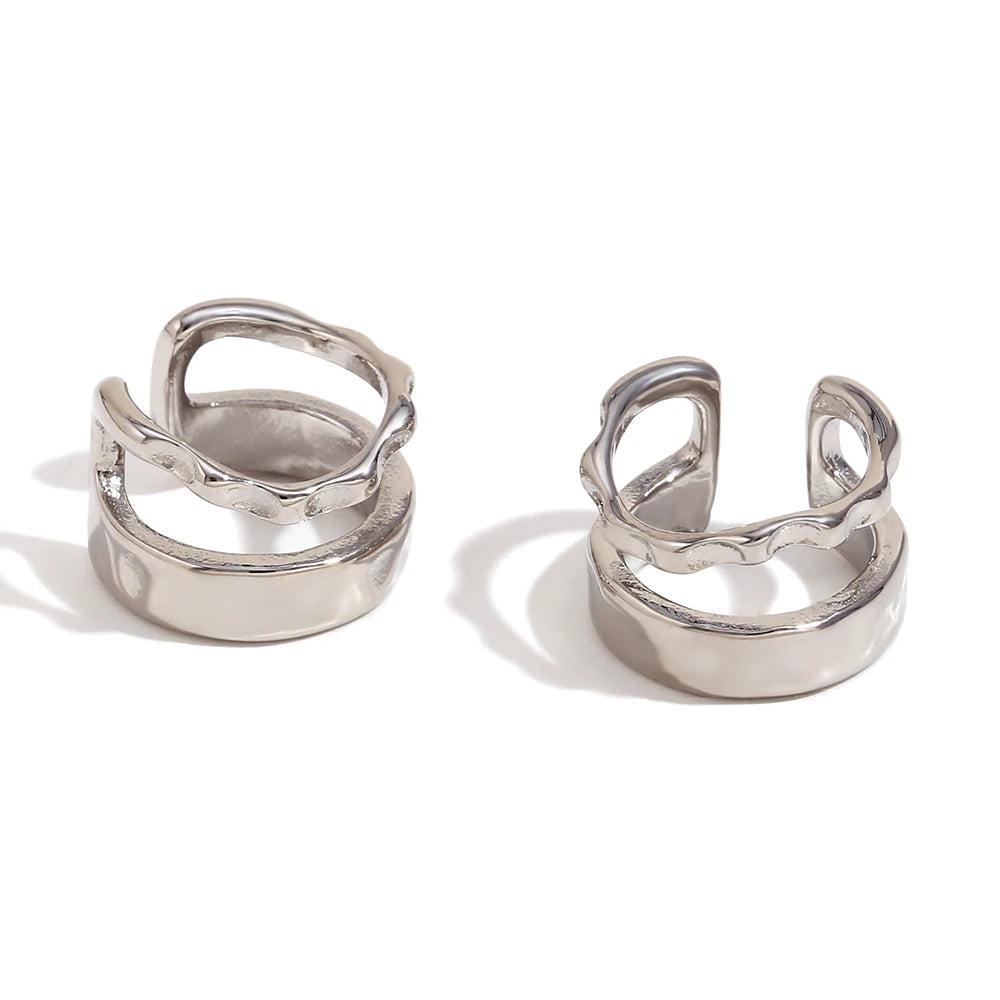 Asymmetrical Hollow Clip Earring in 316L Stainless Steel