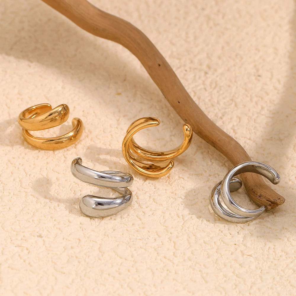 Minimalist Double Layer Gold and Silver Stainless Steel Ear Cuffs