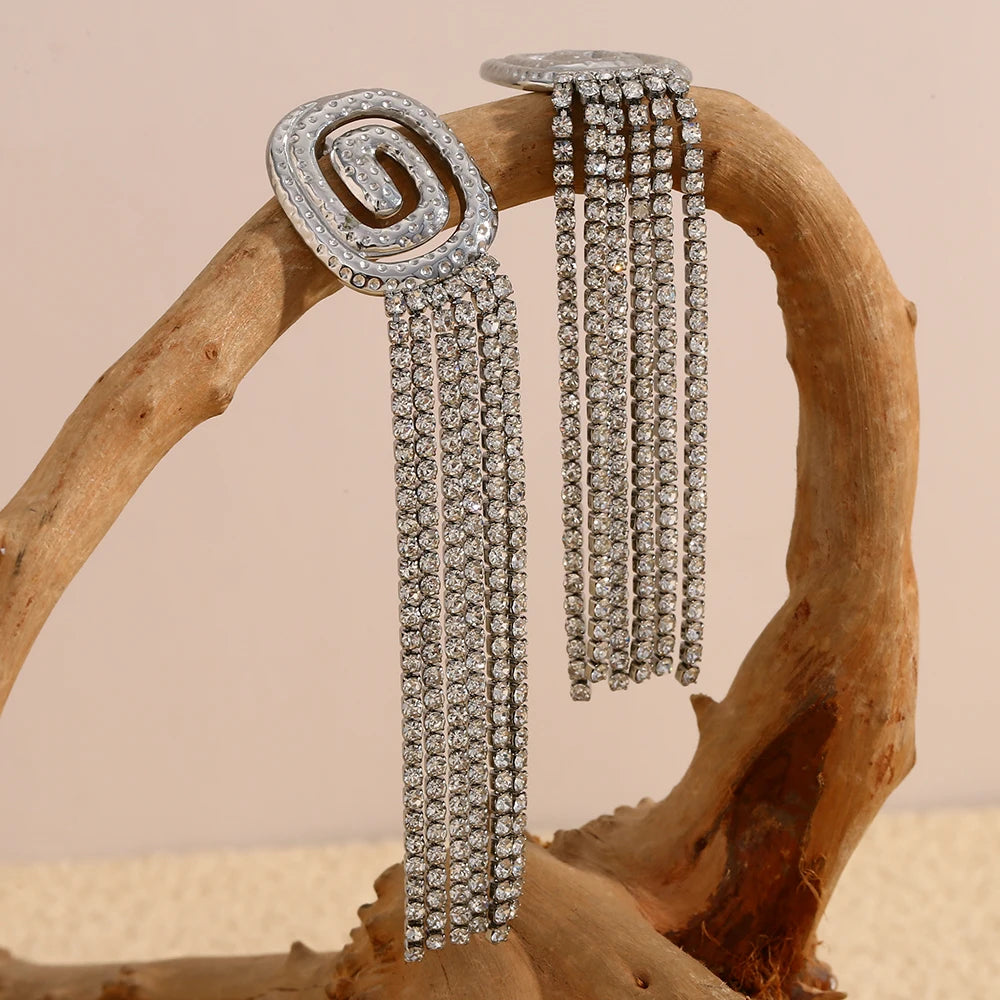 Spiral Zircon Tassel Earrings