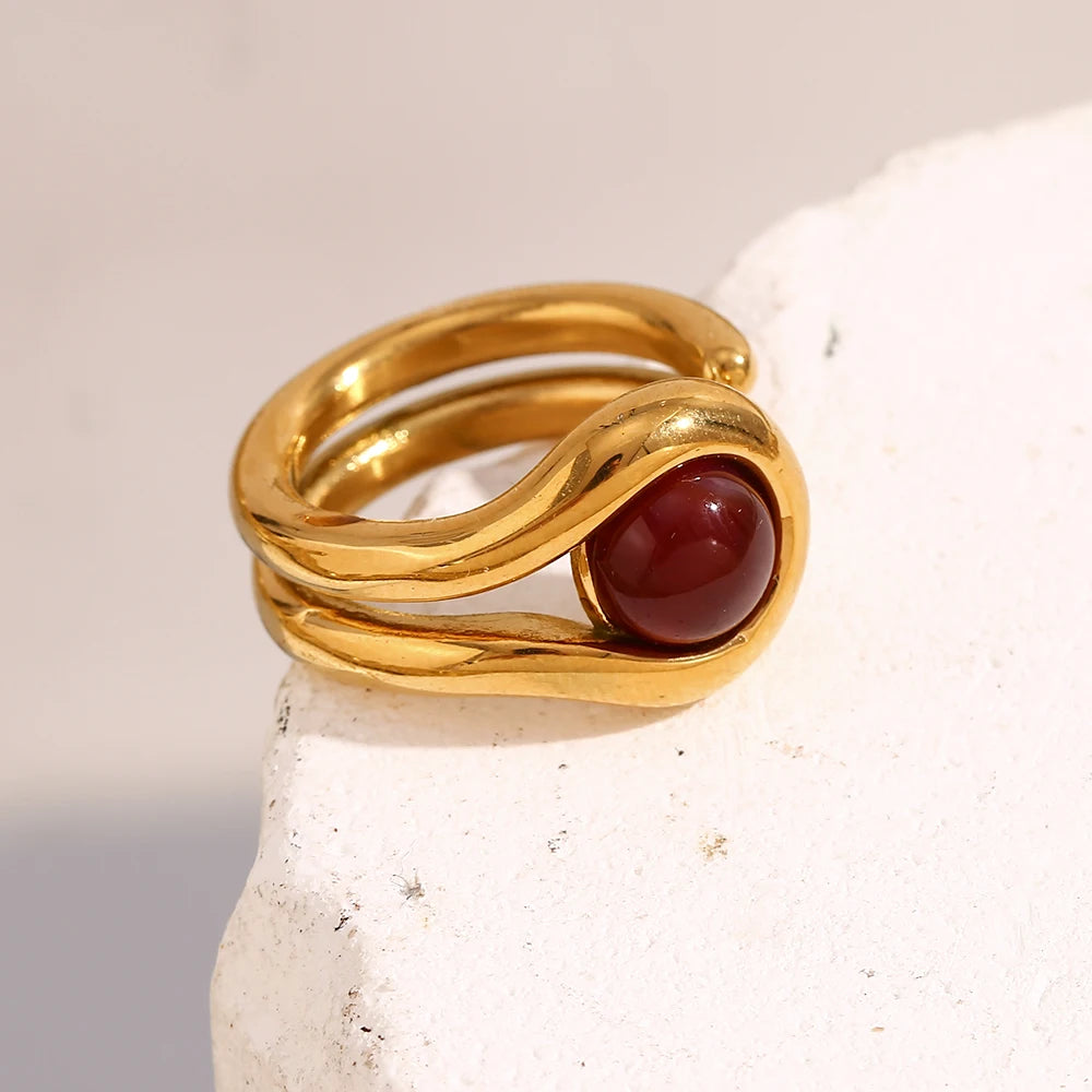 Double Line Bead Open Ring