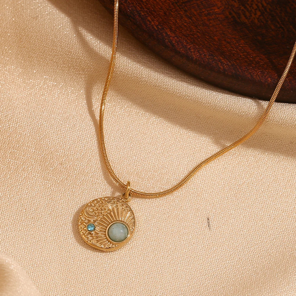 Natural Stone Sun Moon Star Necklace