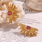 Red Agate Fan-Shaped Earrings