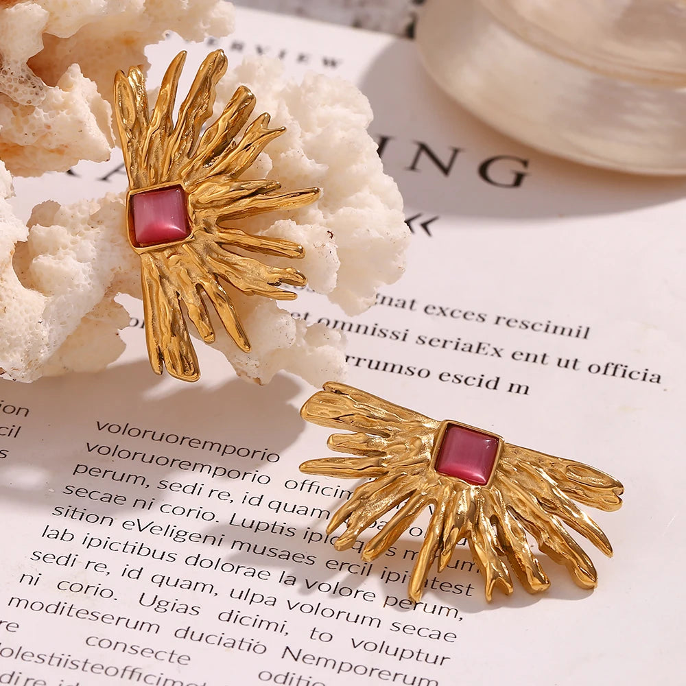 Red Agate Fan-Shaped Earrings