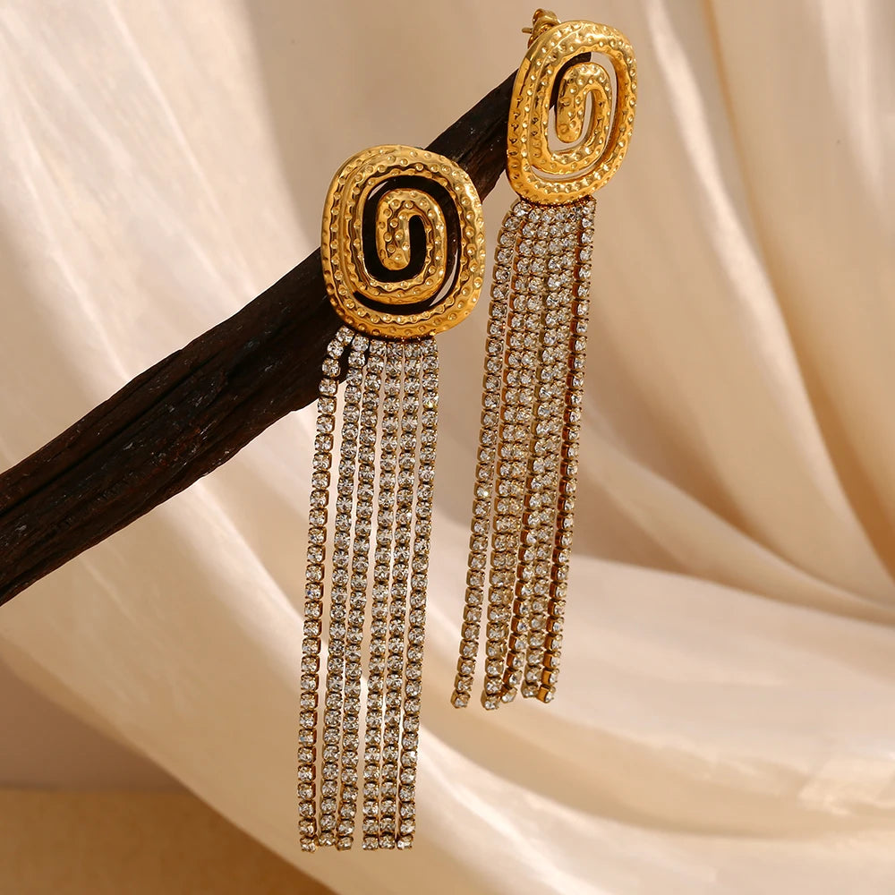 Spiral Zircon Tassel Earrings