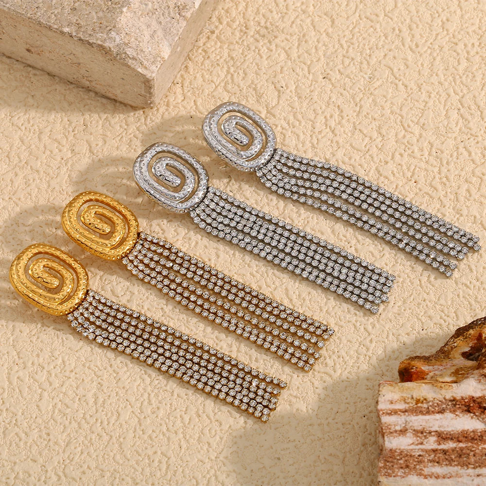 Spiral Zircon Tassel Earrings