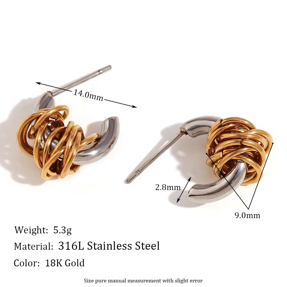 Dual-Tone C-Shape Statement Earrings