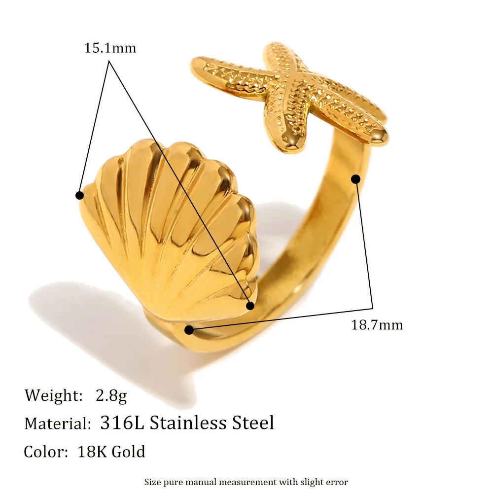 Shell & Starfish Open Ring
