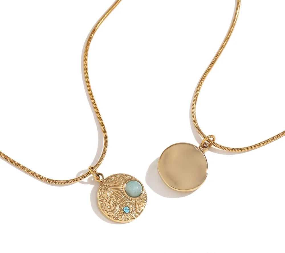Natural Stone Sun Moon Star Necklace