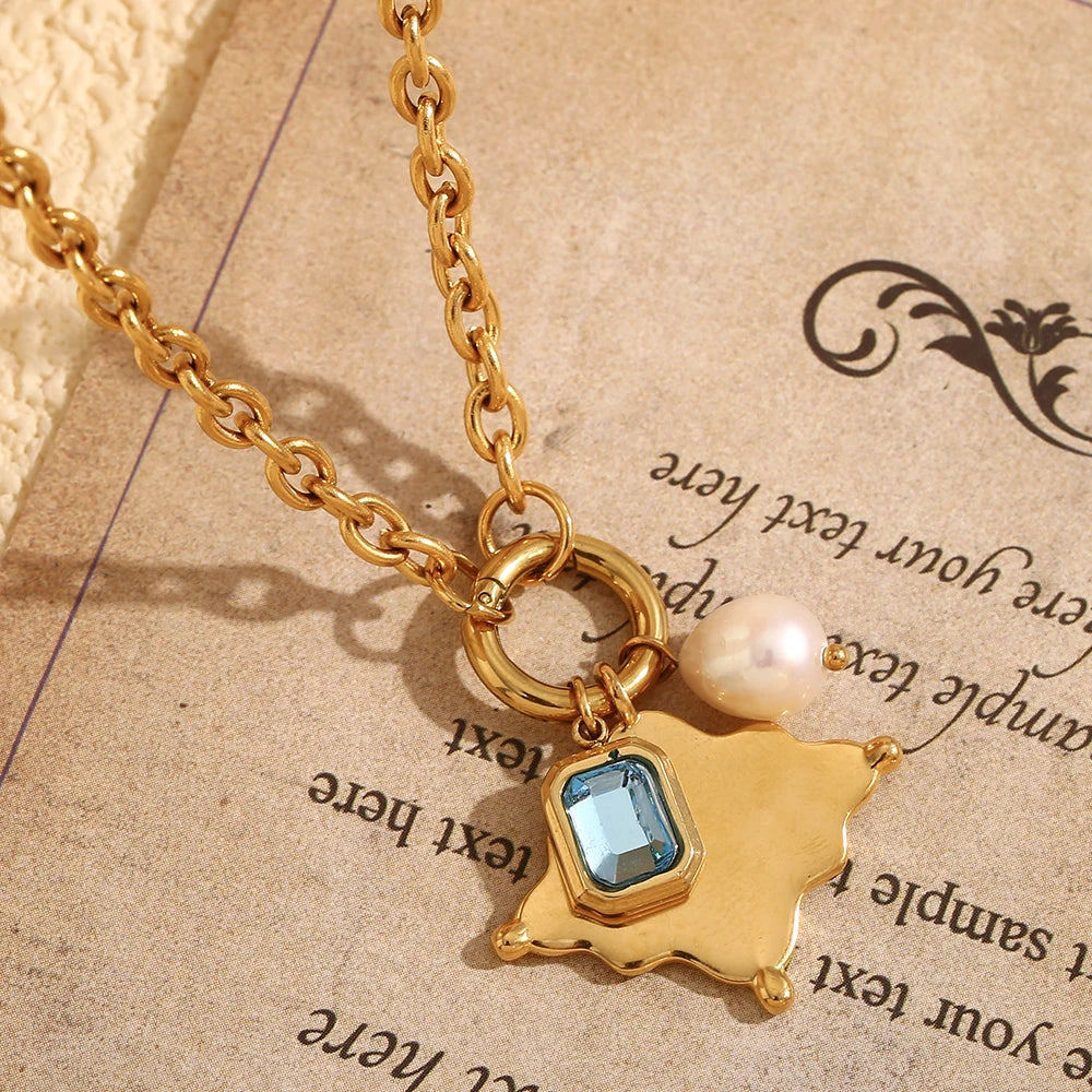 Zircon Pearl Star Pendant Necklace