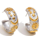 Sun, Moon and Star Earrings in 18K Stainless Steel with Zirconia