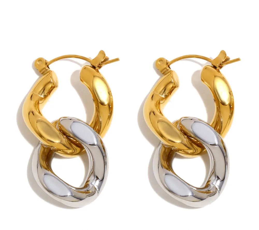 Double Layer Stainless Steel Earrings with Mixed Colors