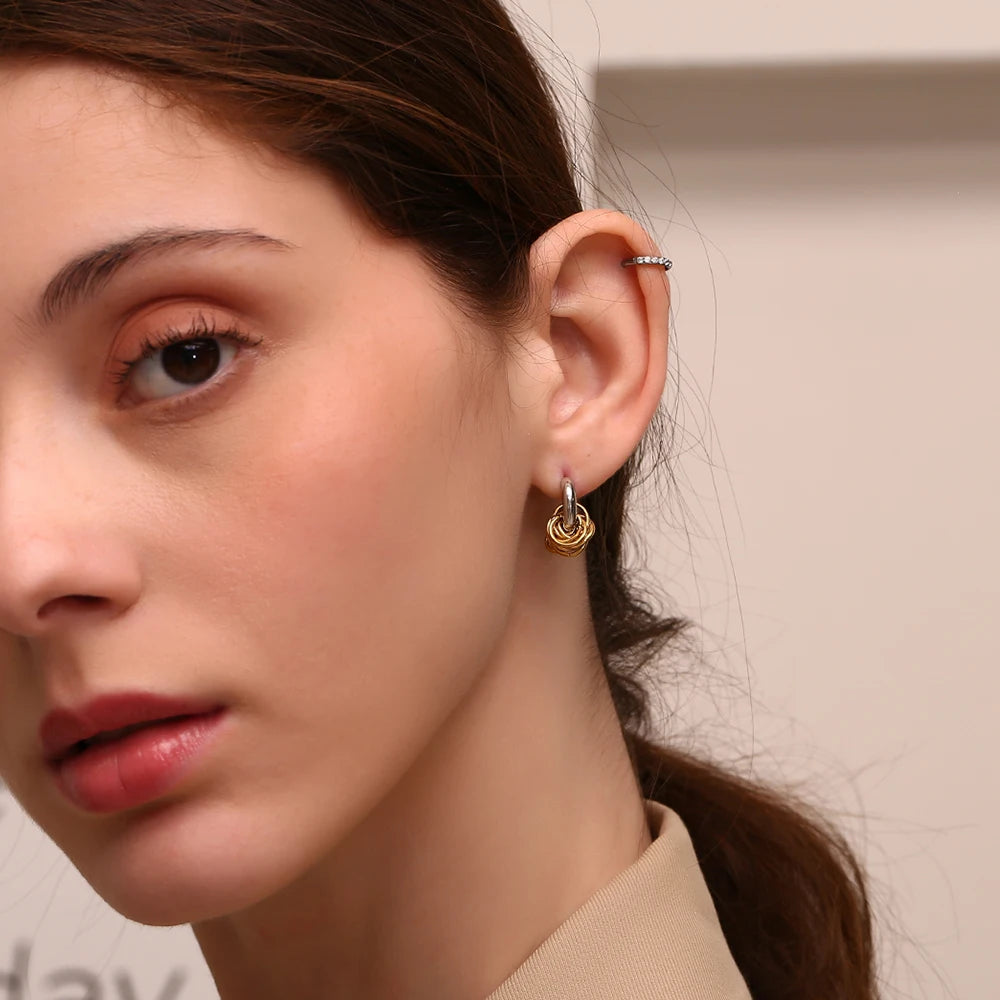 Dual-Tone C-Shape Statement Earrings