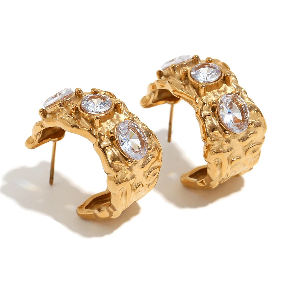 Sparkling Zircon Hoop Earrings