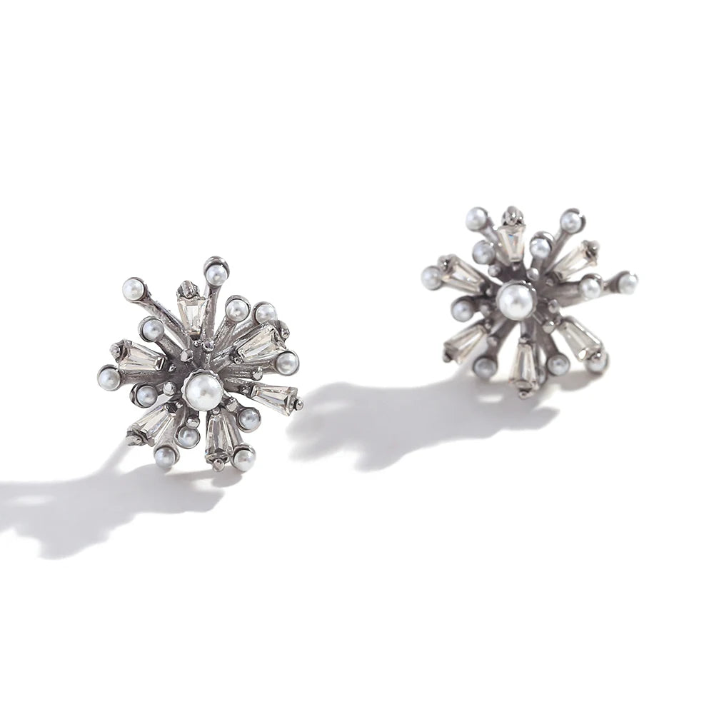 Sunflower Pearl & Zircon Stud Earrings
