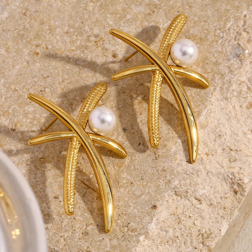 Pearl Coconut Leaf Earrings