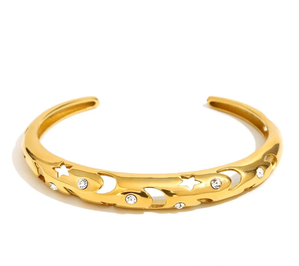 Zircon Star Moon Open Bracelet