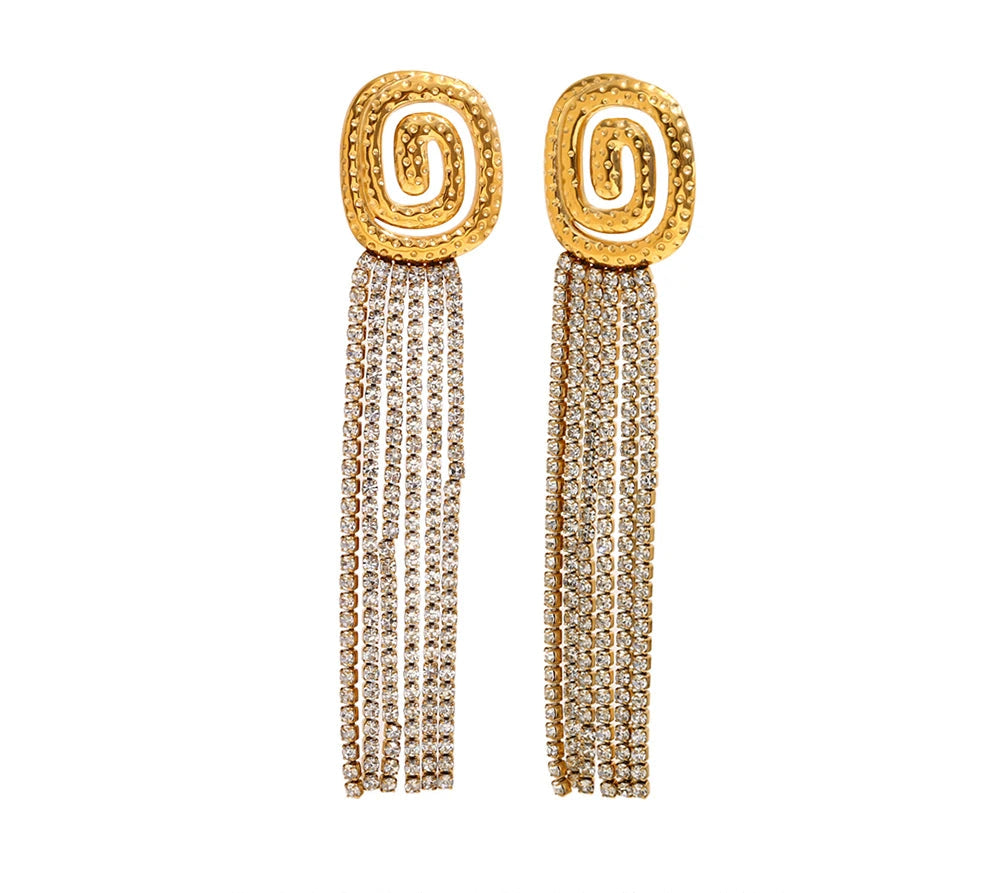 Spiral Zircon Tassel Earrings