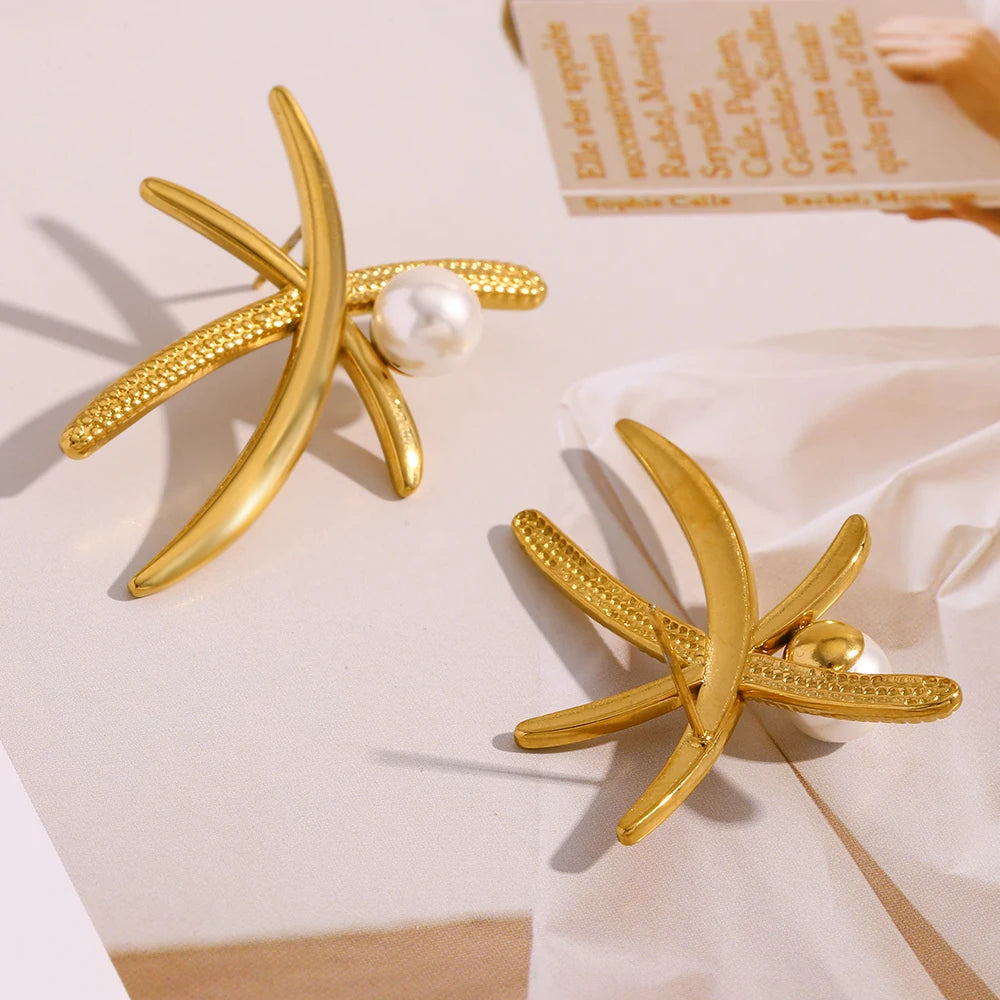 Pearl Coconut Leaf Earrings
