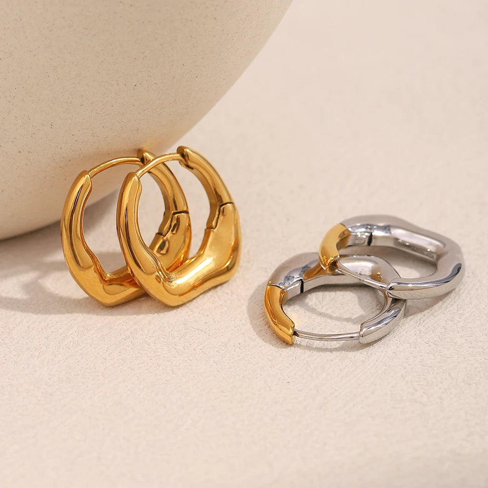 Irregular Bicolor Hoops in 316L Stainless Steel with 18K Gold Plating