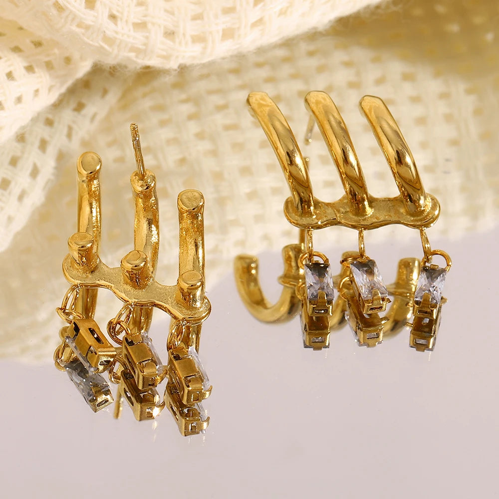 Gold Tassel Zircon Earrings