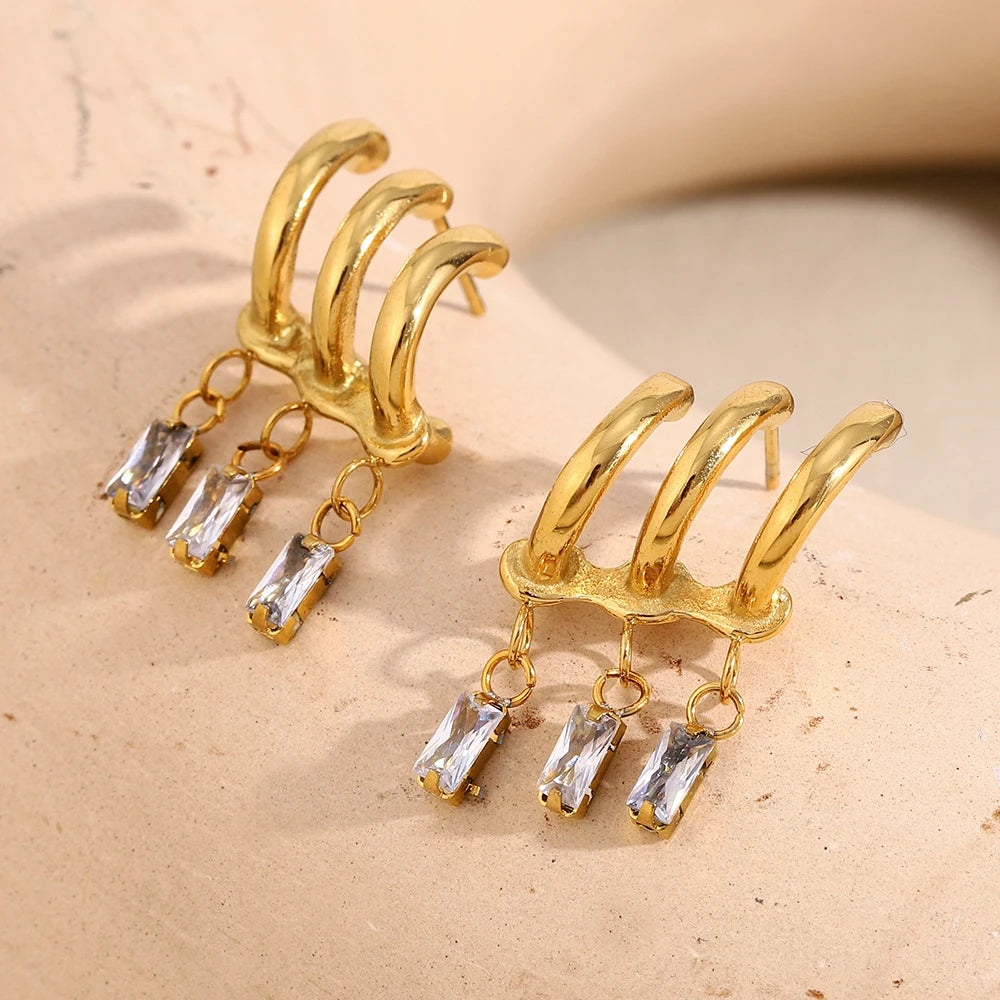 Gold Tassel Zircon Earrings