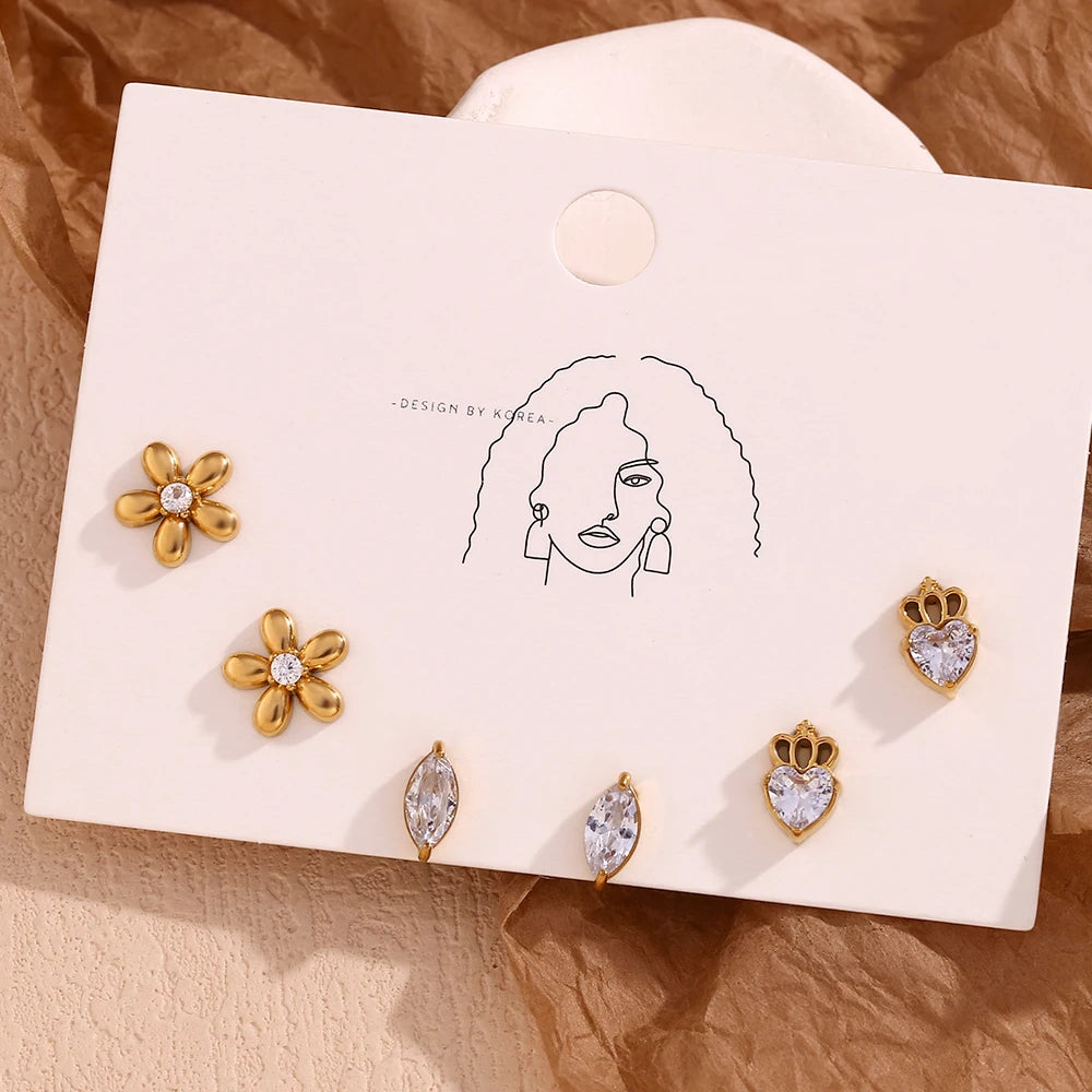 Delicate Zircon Flower Crown Stud Earrings