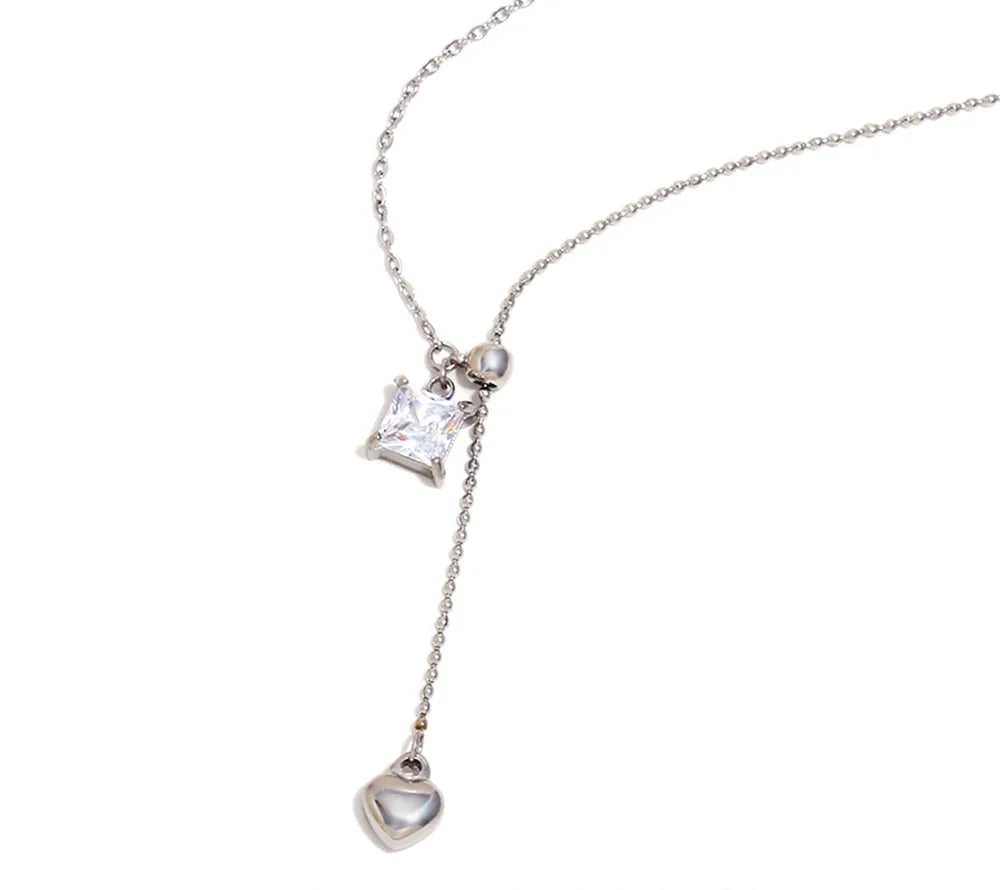 Zircon Square Heart Necklace
