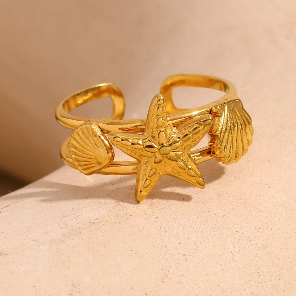 Shell & Starfish Open Ring