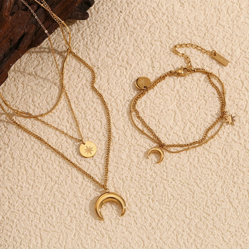 Double Layer Bead Moon & Star Bracelet