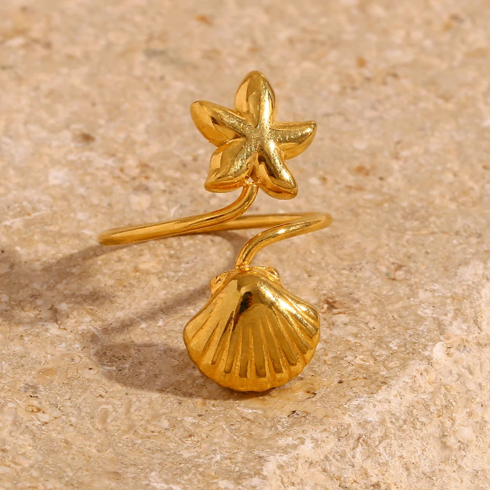 Shell & Starfish Open Ring