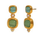 Vintage Pearl & Green Rectangular Earrings