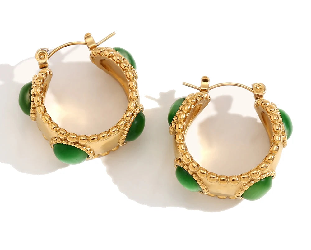 Agate Beaded Hoops