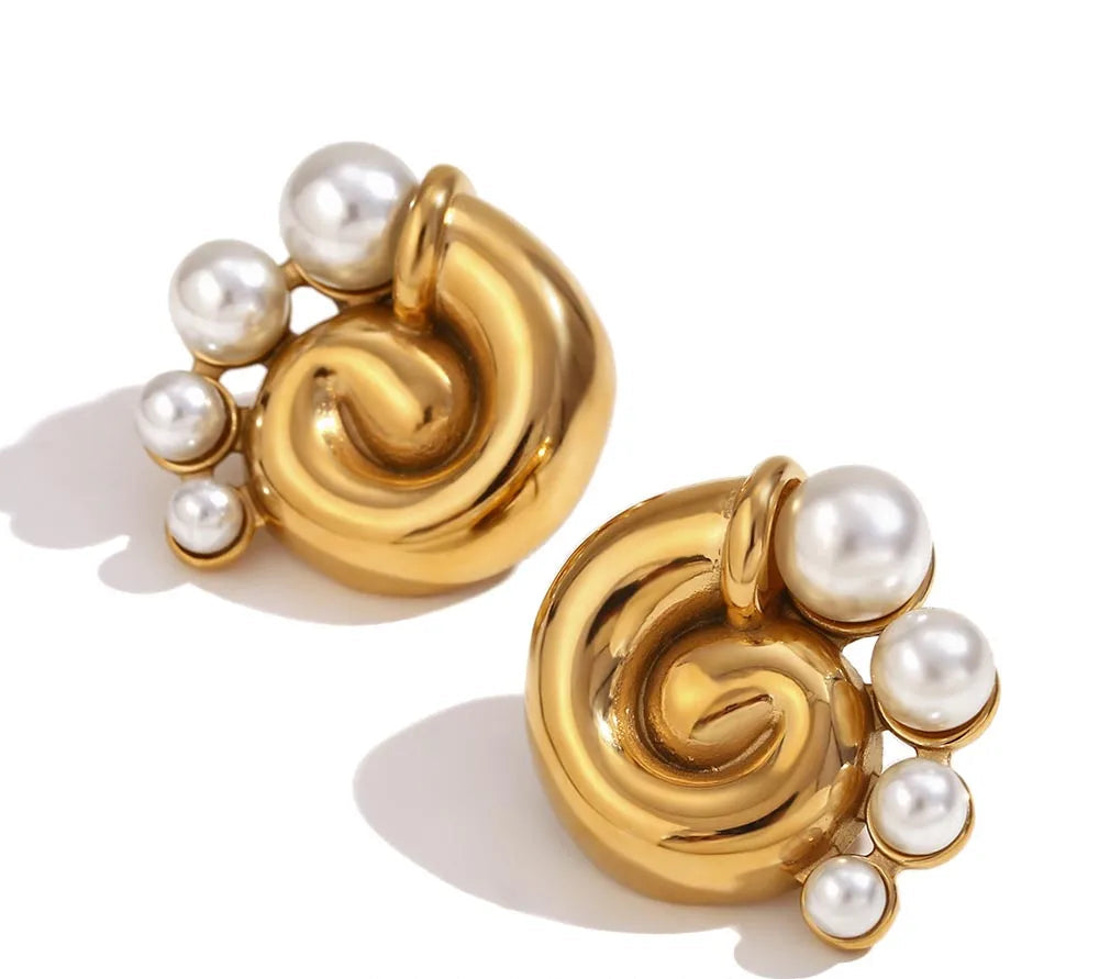 Swirl Snail Shell Pearl Earrings